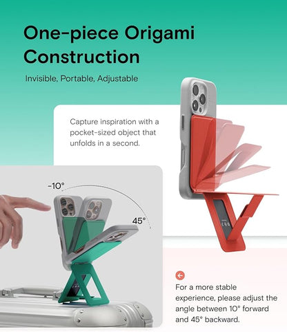 MOFT Phone Tripod Stand Selfie Stick for iPhone, Multi-Angles iPhone Stand, Lightweight & Portable Phone Holder, Strong Magnets, MOVAS Vegan Leather, Travel Essentials, Oz Green (Without Card Slot)