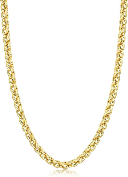 Jewlpire 4mm Wheat Chain Necklace for Men, Silver Tone/Black/14K Gold Plated Stainless Steel Necklace Chain, Mens Chains Necklaces 16 18 20 22 24 26 Inch