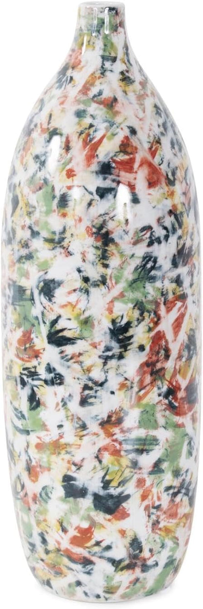 Howard Elliott Jardin Colore Multicolor Ceramic Short Vase with Glossy Finish, Modern Abstract Accent Home Decoration Vase for Table Centerpiece, Flowers, Bookshelf & Living Room, 14.5 x 5 x 5 Inch