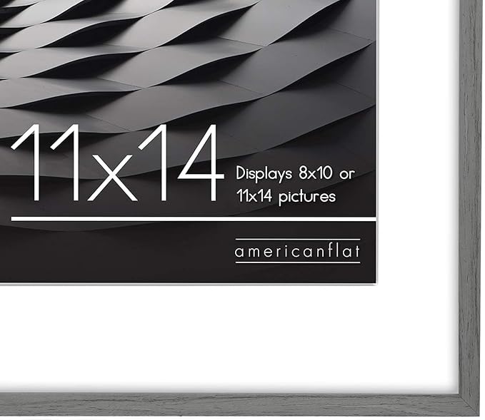Americanflat 11x14 Picture Frame with Shatter-Resistant Glass - Use as 8x10 Frame with Mat or Display 11x14 Photo Without Mat - Streamline Collection - Thin Border Picture Frames for Wall - Grey