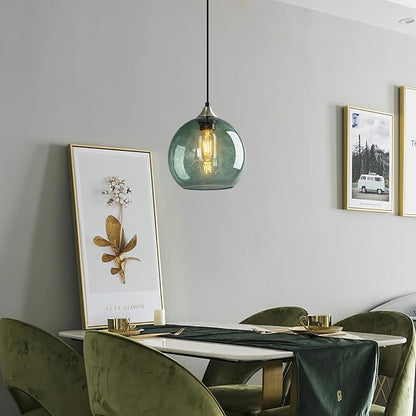 Gray Green Glass Pendant Lights Kitchen Island Lighting Globe Pendant Light Fixtures Modern Pendant Lighting for Kitchen Island Bedroom Living Dining Room Light Fixture(7.87in, 3-Pack)