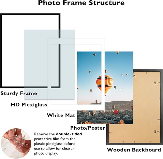 18x24 Picture Frame Set of 2 with 16x20 Mat, Display Photo 16x20 with Mat or 18 x 24 Without Mat, Wall Hanging Large 18 by 24 Poster Frame with Plexiglass, 2 Pack, Black