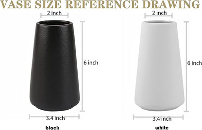 Simple Vase for Flowers Plants, Matte Vases for Modern Table Shelf Home Decor Wedding Boho Decor, 6" H Frosted Elegant Ceramic Vase for Pampas Grass Fluffy Stem Bouquet Lavender Flowers (White, 2)