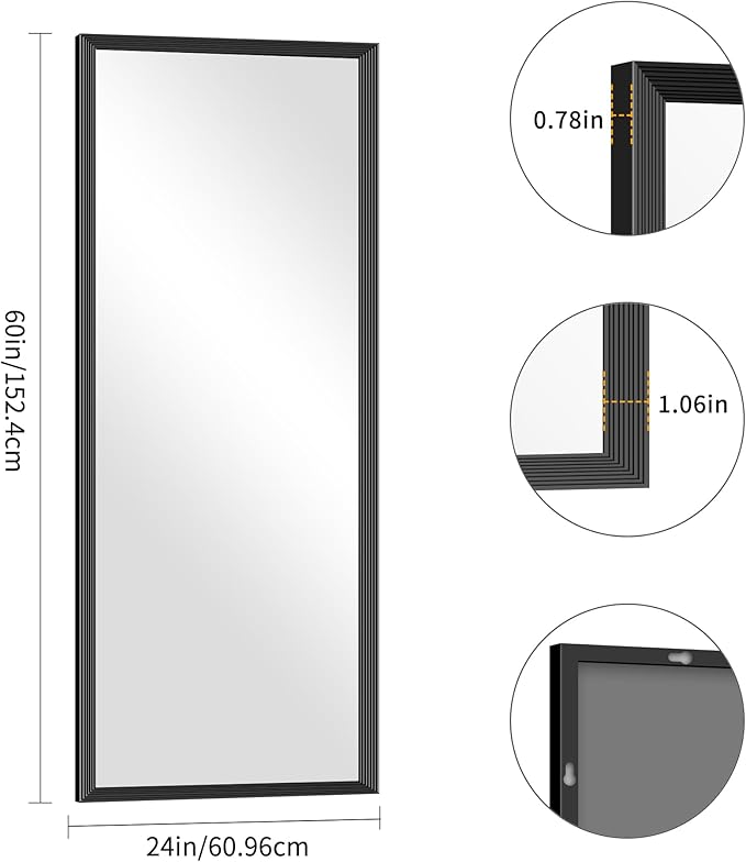 Black Bathroom Mirror 60 x 24 Inch Rectangle Wave Beveled Frame for Wall Bathroom Vanity Mirror for Over Sink, Tempered Glass,for Entryway Hangs, Bathroom Living Room Horizontal or Vertical