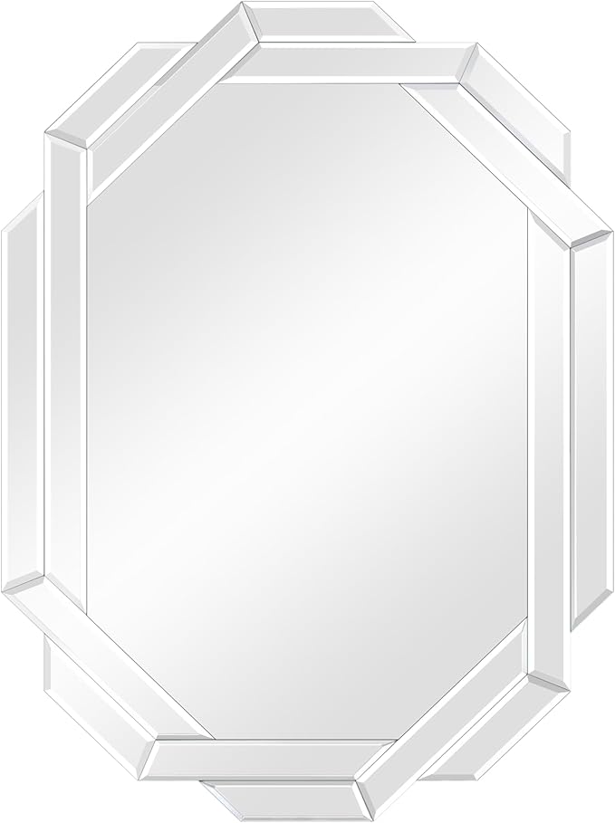 Octagonal Frameless Wall Mirror, 24'L x 35'W, Modern Bathroom Mirror with Beveled Edges