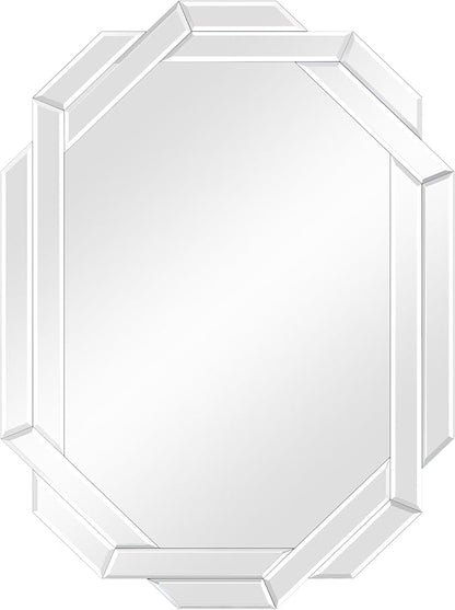 Octagonal Frameless Wall Mirror, 24'L x 35'W, Modern Bathroom Mirror with Beveled Edges