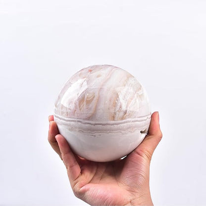 JIC Gem Extra Large Pink Agate Crystal Sphere,Decorative Crystal Ball Pink Gemstone Sphere for Meditation,Office Table Decorations 110-120mm