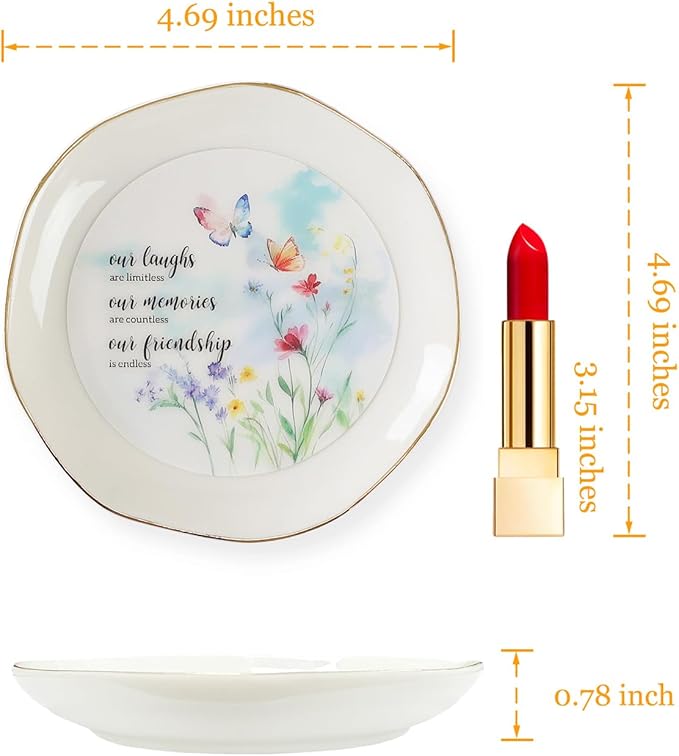 HOME SMILE Friendship Gifts for Women Best Friend Jewelry Ring Dish Tray with Dynamic Butterfly&Flower Pattern Shifts,Our Laughs are Limitless Unique Gifts for Friends Birthday Mother's Day Christmas
