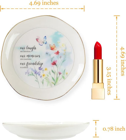 HOME SMILE Friendship Gifts for Women Best Friend Jewelry Ring Dish Tray with Dynamic Butterfly&Flower Pattern Shifts,Our Laughs are Limitless Unique Gifts for Friends Birthday Mother's Day Christmas