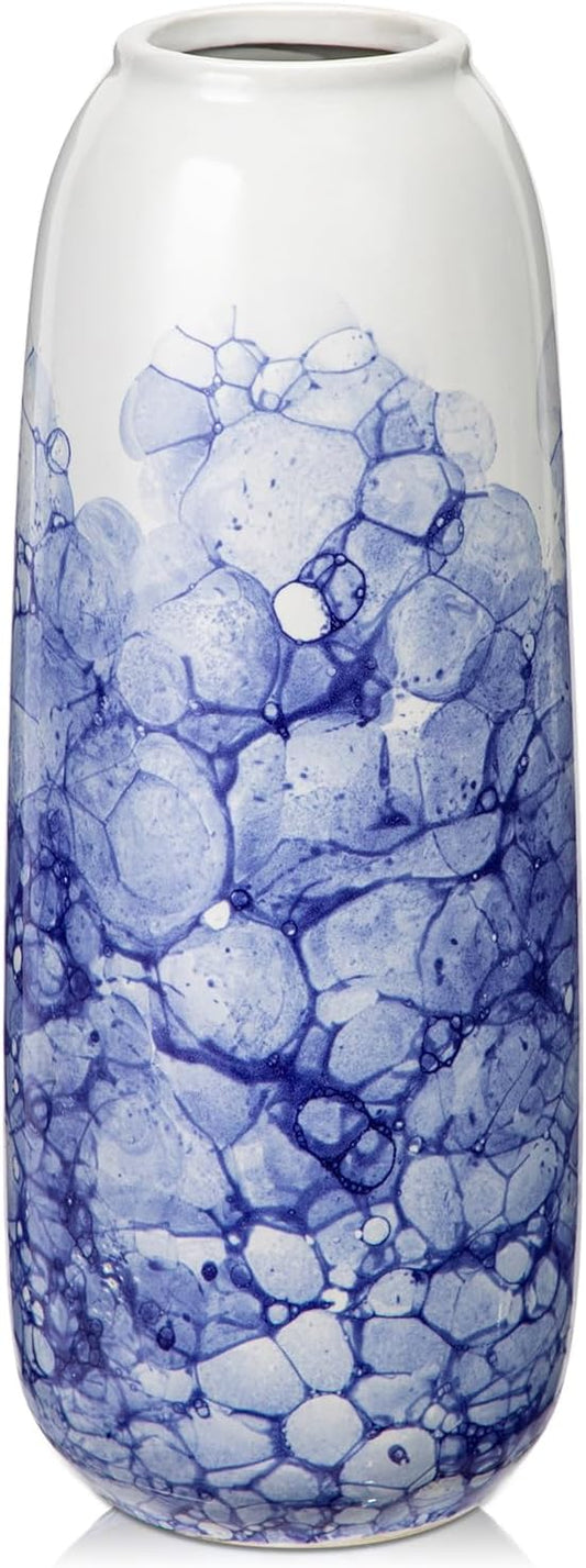 Blue and White Chinoiserie Vase - 11.8" Porcelain Flower Vase for Centerpieces and Dining Table Decor
