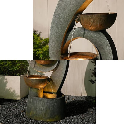 46.8”H Outdoor Water Fountain with Lights, Multi-Tier Bowl Cascading Water Feature, Tall Stacked Bowl Waterfall Freestanding Resin Garden Fountain for Patio Yard Balcony Porch