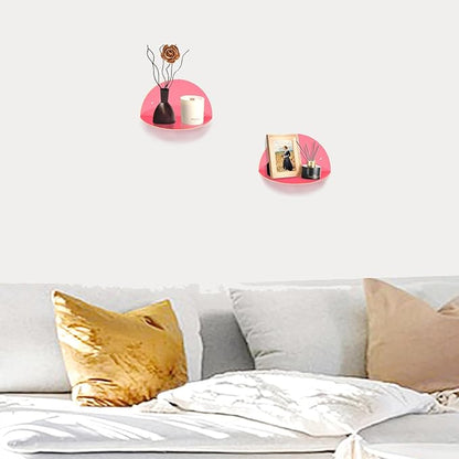 ROYALITA Small Acrylic Shelves Room Decor Floating Shelves (2-Pack, 8-inch Diameter) - Wall Mounted Display Stand for Plants, Toys, Makeup, and More - Ideal for Home and Office, Pink