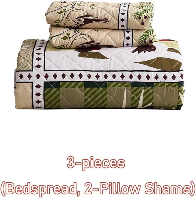 HZ & HY Christmas Oversized Bedspread Queen Size, Winter Snowman Pattern Bedding Quilt, Rustic Lodge Plaid Patchwork Comforter Set, Lightweight & Soft Microfiber, 3 Piece, Queen