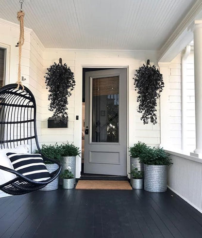 RECUTMS Hanging Artificial Plants Faux UV Resistant Flowers Bulk Outdoor Plastic Greenery for Party Home Wall Bedroom Window Hanging Planter Outside Decor Pack of 2 (Black)