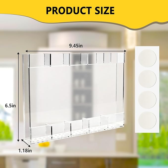 New Upgrade 9.5" Large Acrylic Straw Holder for Cabinet Door-Reusable Tumbler Straw Organizer Storage,Small Kitchen Organizers and Storage Accessories Container,Ultra Sticky Cupboard Door Mounted