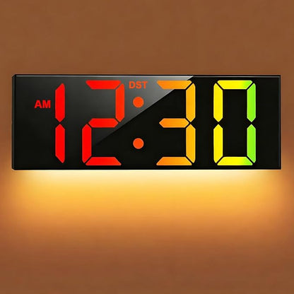 TrophyRak 12'' Large Digital Wall Clock, with Big LED Dispaly, RGB Colors, Dimmer, DST, Night Light for Classroom Livingroom Bedroom Wall Mounted, Birthday Xmas Gift for Senior, Men Womem, Black, RGB