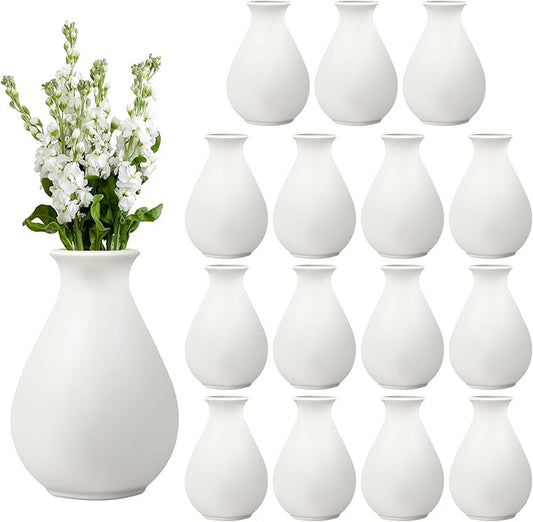 15 Pack White Ceramic Bud Vases Bulk, 3.9 Inch Small Boho Flower Vase, Matte White Vase for Centerpieces, Pampas Grass, Dried Flowers, Wedding Table and Home Décor