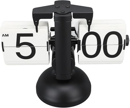 FOSA Flip Clock Retro Mechanical Digital Minimalist 12H Battery Operated Stainless Steel Desk Clock for Home Office Living Room (Single Leg Black Frame White Page)