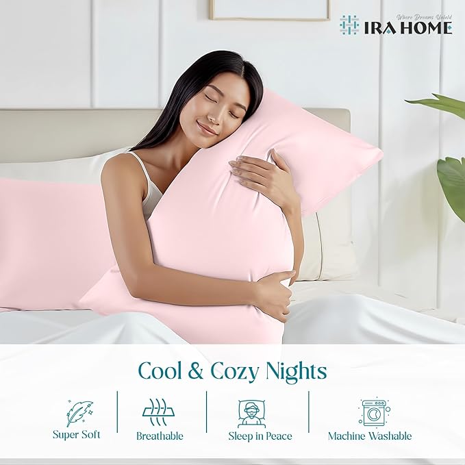 100% Egyptian Cotton Cushion Covers 24x24 Inch, 800 Thread Count Decorative Pillow Covers for Sofa, Bed & Office - Soft, Durable, Breathable Luxury Throw Pillowcases - Pack of 2, Pink