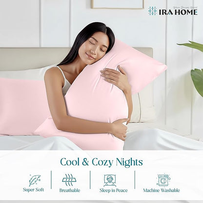 100% Egyptian Cotton Cushion Covers 28x28 Inch, 800 Thread Count - Decorative Pillow Covers for Sofa, Bed & Office - Soft, Durable, Breathable Luxury Throw Pillowcases - Pack of 2, Pink