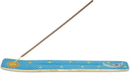 Yajna Traditional-Handmade-Burner Wooden-Incense-Stick-Strip-Holder Ash-Catcher-Stand for-Aromatherapy-Meditation-Yoga (Moon & Stars) 10 Inches, Pack of 1