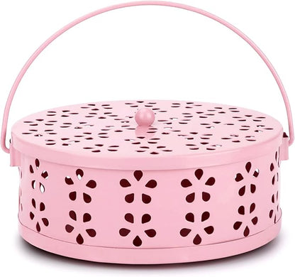 Spiral Coil Incense Burner Holder Home Outdoor Citronella Incense Coil Holder with Handle (Pink)