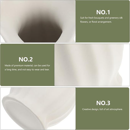 Garneck Ceramic Flower Vase Matte White Decorative Flower Holder Artistic Vase for Home Office Desktop Indoor Floral Arrangement