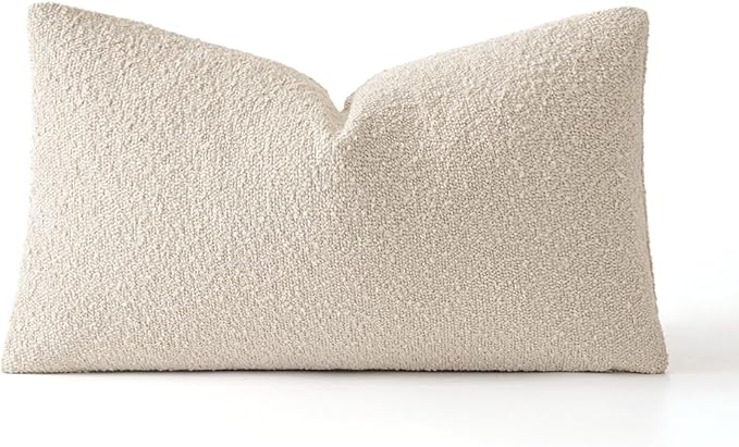 MIULEE Textured Boucle Throw Pillow Cover Beige Accent Solid Lumbar Pillow Case Decorative Soft Pack of 1 Couch Cushion Chair Sofa Bedroom Livingroom Home Decor,12x20 Inch