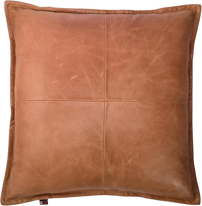 D DOLLY LAMB Lambskin Leather Pillow Cover - Sofa Cushion Case - Decorative Throw Covers for Living Room & Bedroom, 14x14 Inches - Antique Brown Box Pack of 2