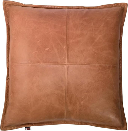 D DOLLY LAMB Lambskin Leather Pillow Cover - Sofa Cushion Case - Decorative Throw Covers for Living Room & Bedroom, 22x22 Inches - Antique Brown Box Pack of 2