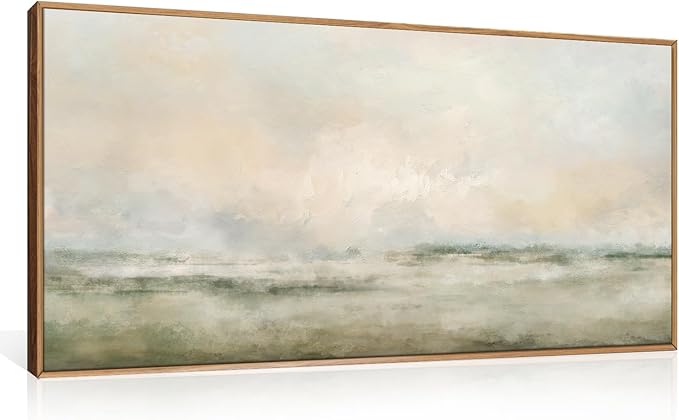 Aryroi Abstract Natural Landscape Framed Canvas Wall Art Set, Watercolor Tan Green Beige Wall Decor, Minimalist Neutral Modern Scenery Artwork for Living Room, Bedroom,Farmhouse- 40"x20"x1