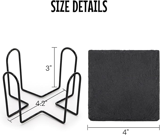 ZOOFOX 24 Pieces Drink Coasters, 4 Inch Square Slate Stone Coaster with 3 Holders, Handmade Coasters Set for Bar Kitchen Home Decor