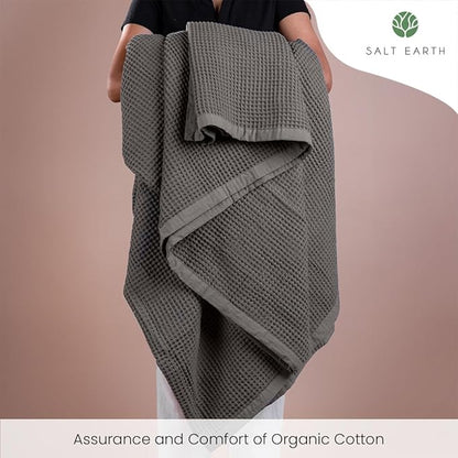 Salt Earth GOTS Certified 100% Organic Cotton Throw Blanket,108"X90" Waffle Blankets & Throws for Bed, Throw Blanket for Couch, Modern & Cozy Blanket, All Season, Comfy & Soft Blanket(Charcoal Grey)
