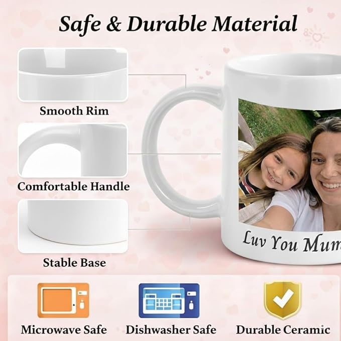 Personalized Coffee Mug for Mom, Custom Mug with Photo Text Logo, Ceramic Coffee Mugs for Mothers Day Gifts, Birthday Gifts for Mom Grandma, Personalized Gifts for Women 11oz (White)