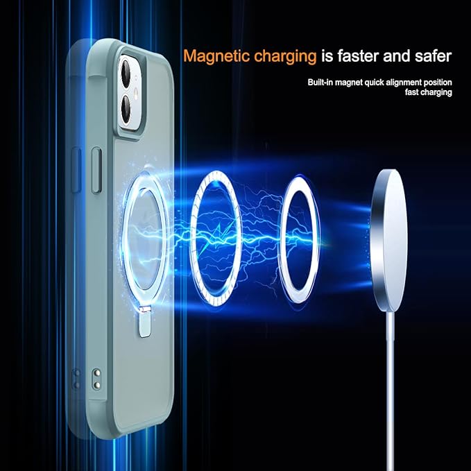 Compatible with iPhone 11 Case with Invisible Magnetic O-Ring Stand Military-Grade Translucent Case for iPhone 11 6.1" [Compatible with Mag-Safe][Great Grip Feeling], Blue