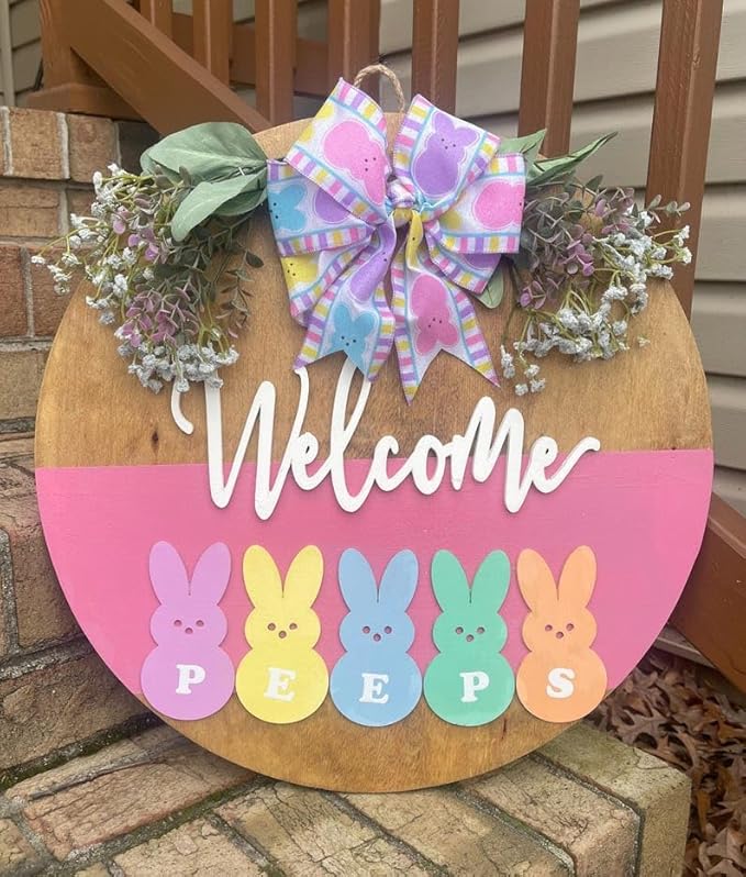 Round Wooden Door Hanger With Ribbon, Colorful Welcome Sign, Festive Front Decoration, Cute Holiday Entry Display, Charming Seasonal Accent For Home Décor Doorsign_281125_SR6_4