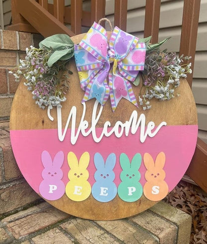 Round Wooden Door Hanger With Ribbon, Colorful Welcome Sign, Festive Front Decoration, Cute Holiday Entry Display, Charming Seasonal Accent For Home Décor Doorsign_281125_SR6_4