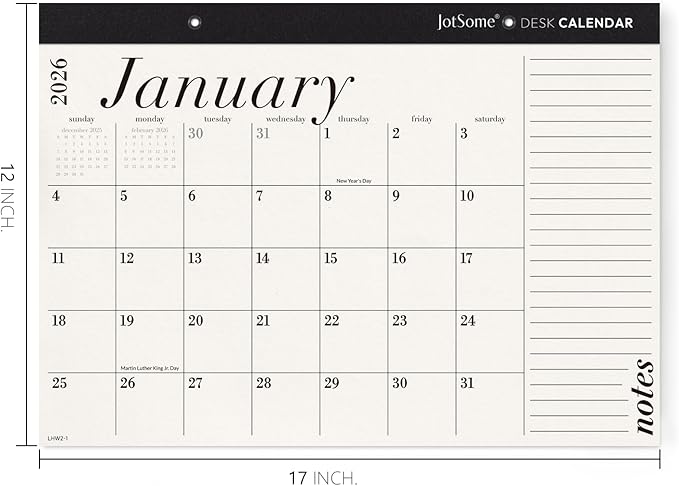 Jotsome Desk Calendar 2026-2027, 18-Month Calendar 17"x12" from January 2026 to June 2027, Desktop Calendar with Large Day Block, for Home, Office, Minimalist