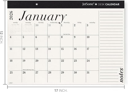 Jotsome Desk Calendar 2026-2027, 18-Month Calendar 17"x12" from January 2026 to June 2027, Desktop Calendar with Large Day Block, for Home, Office, Minimalist