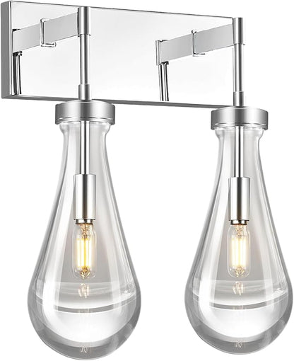 Raindrop Wall Sconces Chrome Crystal Sconces Wall Decor Modern Lighting Glass Bathroom Sconces Indoor Vanity Light Wall Lamp for Bedroom Living Room Stair(2-Light)