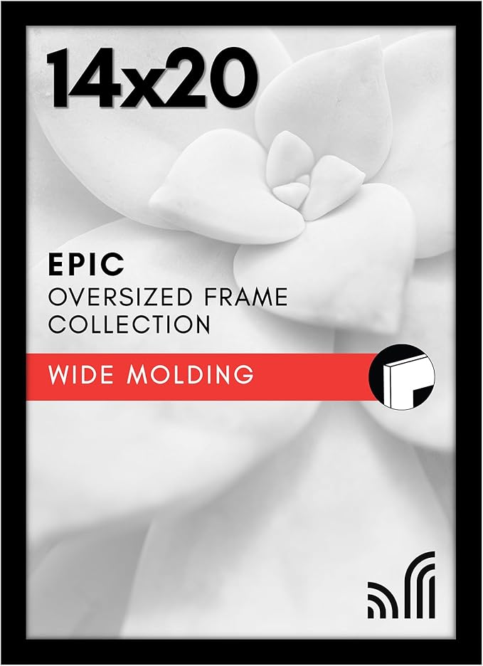 Americanflat 14x20 Picture Frame with Polished Plexiglass - Black Picture Frame - Wide Photo Frames Made of Engineered Wood for Vertical or Horizontal Wall Display - Epic Collection - Black