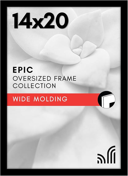 Americanflat 14x20 Picture Frame with Polished Plexiglass - Black Picture Frame - Wide Photo Frames Made of Engineered Wood for Vertical or Horizontal Wall Display - Epic Collection - Black