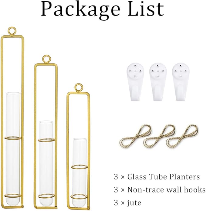 Sziqiqi Glass Propagation Station Test Tube Vases Clear Glass for Cuttings, Buds, Greenery Hydroponic Plant Propagation Home Balcony Bath Wall Decoration Floral Container Set of 3 Gold