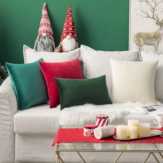 MIULEE Pack of 2 Christmas Velvet Pillow Covers Decorative Square Pillowcase Soft Solid Cushion Case Home Decor for Couch Sofa Bedroom Car 16x16 Inch Red