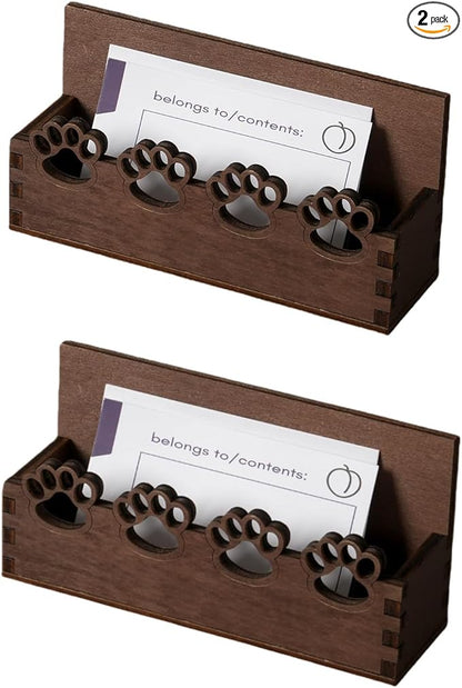 eZAKKA 2 Pack Business Card Holder, Wooden Business Card Stand for Office Home Desktop Tabletop Organizer(Paw)