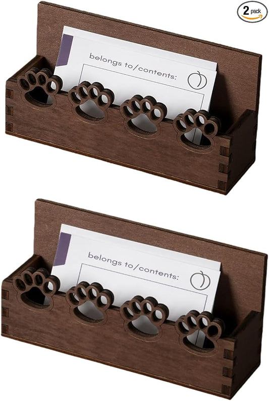 eZAKKA 2 Pack Business Card Holder, Wooden Business Card Stand for Office Home Desktop Tabletop Organizer(Paw)