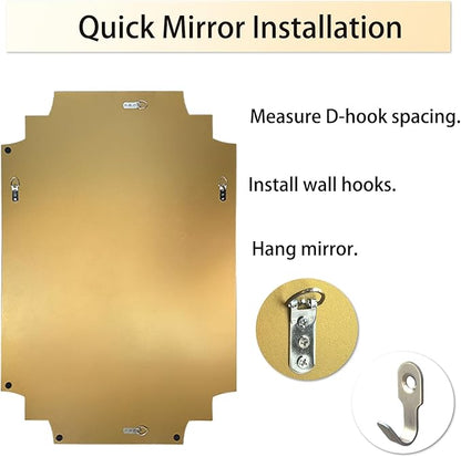 Wall Mirror Full Length, 47" x 24" Gold Wood Framed Full Body Mirror, Scalloped Beveled Polished Decorative Mirrors, Large Rectangle Irregular Mirror for Bathroom/Bedroom/Living Room/Entryway