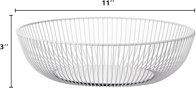 IBWell White Wire Fruit Basket Fruit Bowl Kitchen Fruit Basket Stand Fruit Bowls for the Counters Metal Fruit Bowl (Exposure)