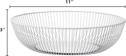 IBWell White Wire Fruit Basket Fruit Bowl Kitchen Fruit Basket Stand Fruit Bowls for the Counters Metal Fruit Bowl (Exposure)