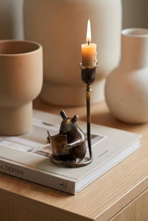 Vintage Brass Mouse Candleholder Antique Patina Taper Candle Holder mice Antique Home Decor Gift for Friend